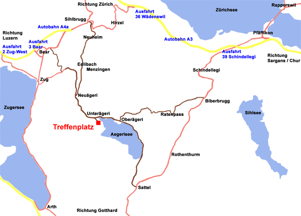 Anfahrtsplan Treffen Unterägeri